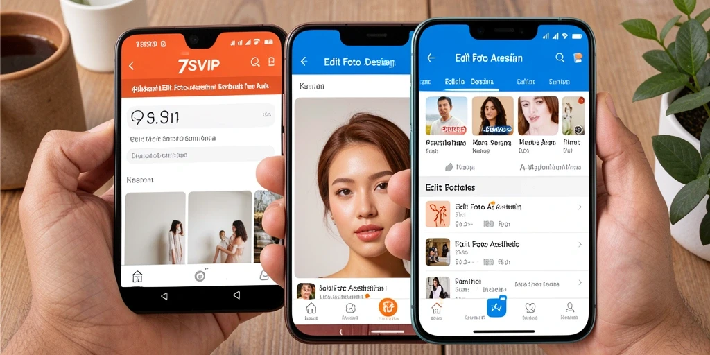 Antarmuka aplikasi 7SVIP dengan fitur Edit Foto Aesthetic yang menarik.