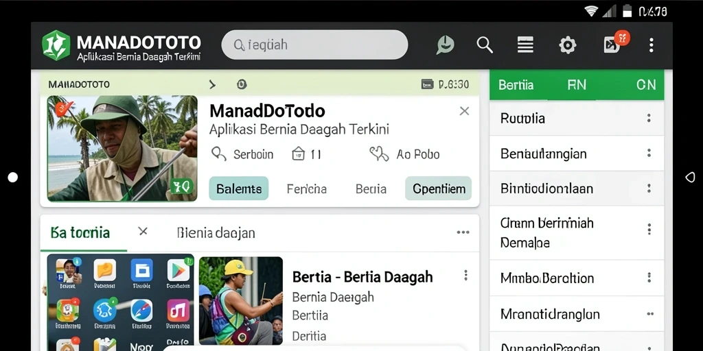 Tampilan intuitif aplikasi MANADOTOTO untuk berita daerah.