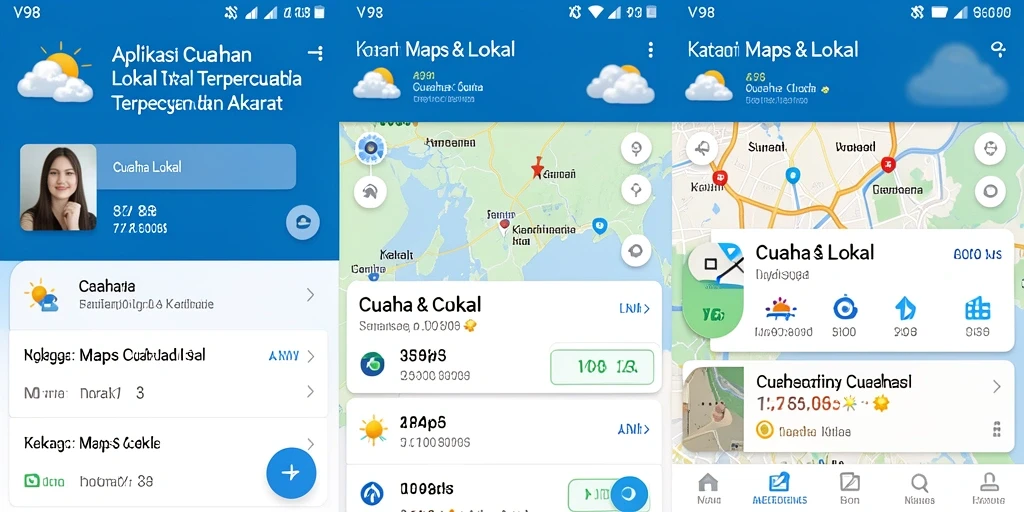 Screenshot V98 menampilkan antarmuka aplikasi cuaca lokal yang informatif.