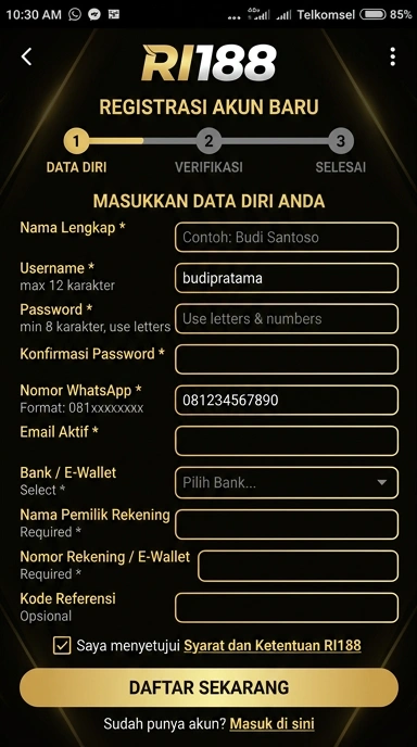 Tampilan halaman daftar ri188